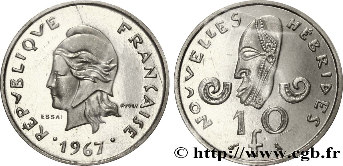 NEUE HEBRIDEN (VANUATU ab 1980) Essai de 10 Francs Marianne / masque 1967 Paris ST 