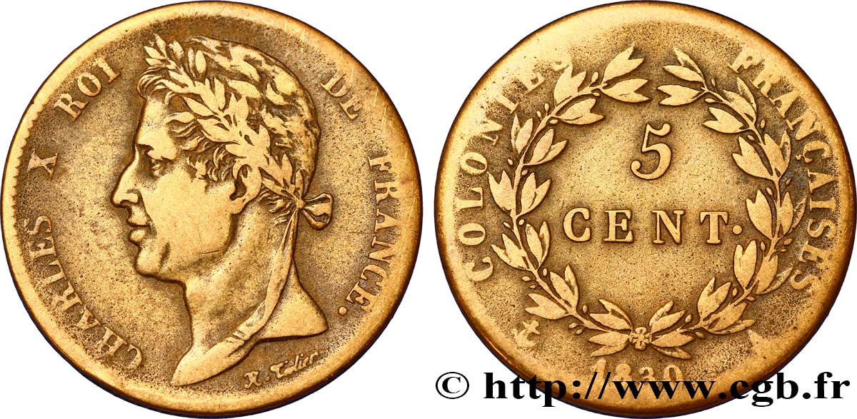 FRANZÖSISCHE KOLONIEN - Charles X, für Guayana 5 Centimes Charles X 1830 Paris - A S 