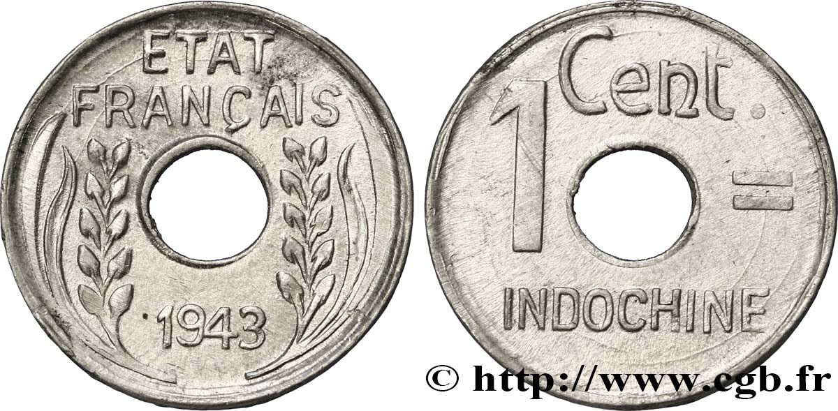 INDOCHINA 1 Centième 1943 Hanoï EBC 