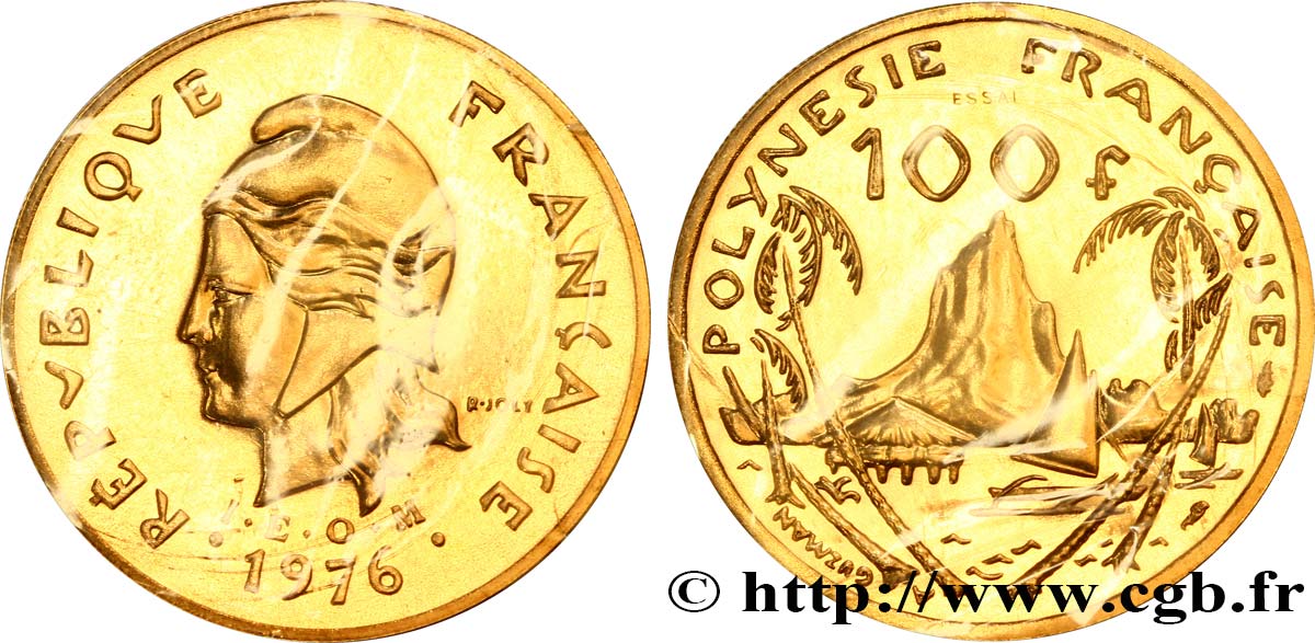 FRENCH POLYNESIA Essai de 100 Francs 1976 Paris MS70 