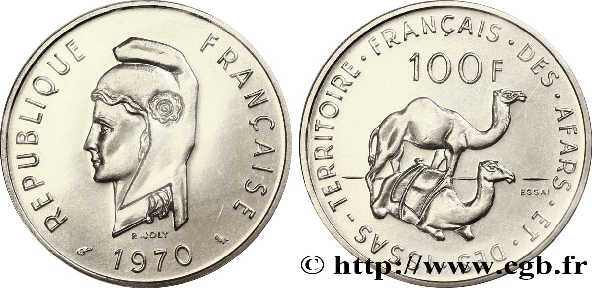 DSCHIBUTI - Französisches Afar- und Issa-Territorium Essai de 100 Francs Marianne / dromadaires 1970 Paris ST70 