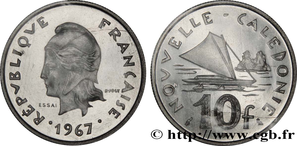 NEW CALEDONIA Essai de 10 Francs Marianne / voilier 1967 Paris MS 