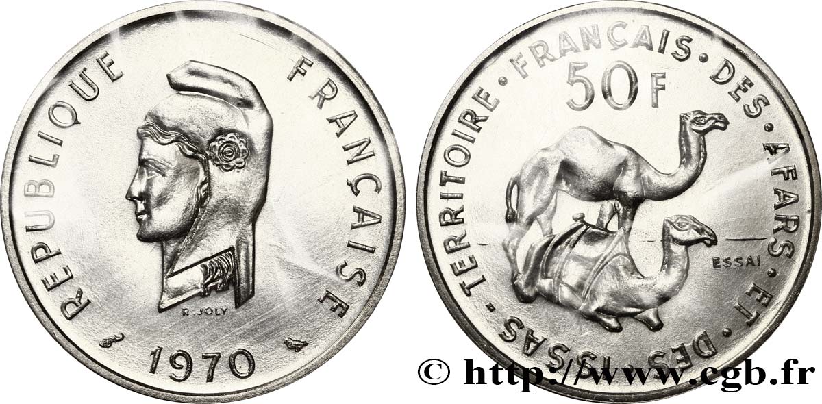 YIBUTI - Territorio Francés de los Afars e Issas Essai 50 Francs Marianne / dromadaire 1970 Paris FDC 