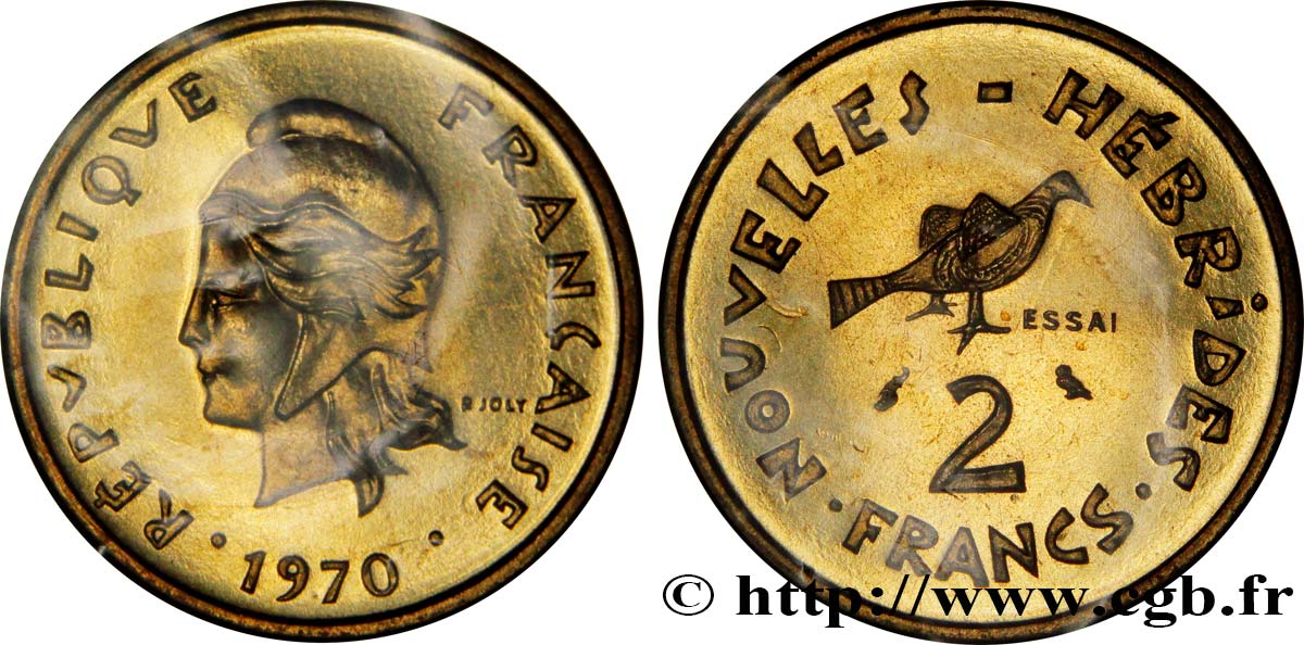 NEW HEBRIDES (VANUATU since 1980) Essai de 2 Francs 1970 Paris MS70 