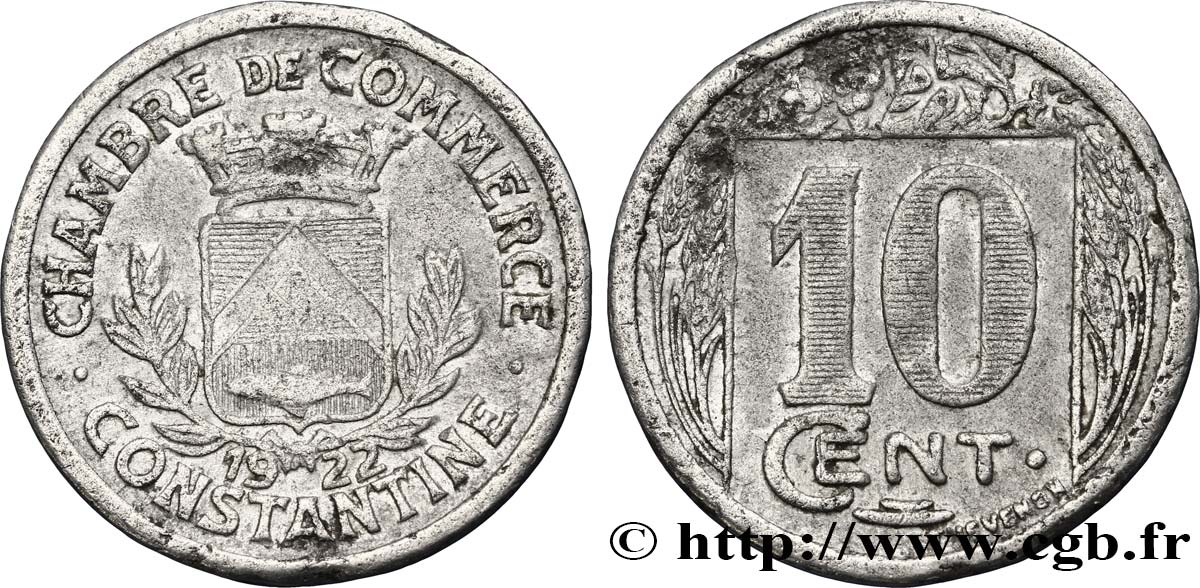 ALGÉRIE 10 Centimes Chambre de Commerce de Constantine 1922  TB 