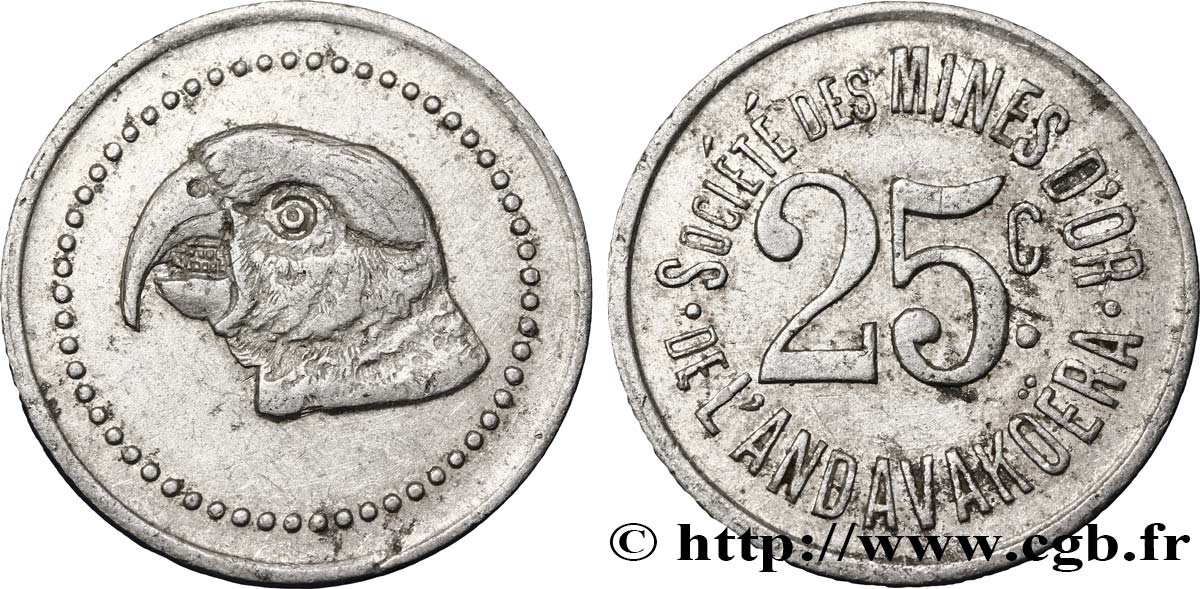 MADAGASKAR 25 Centimes Mines d’or de l’Andavakoera N.D.  SS 