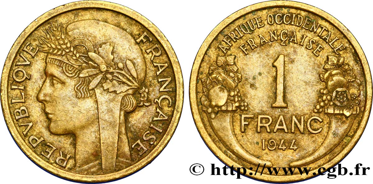 FRANZÖSISCHE WESTAFRIKA 1 Franc Morlon 1944 Londres fVZ 