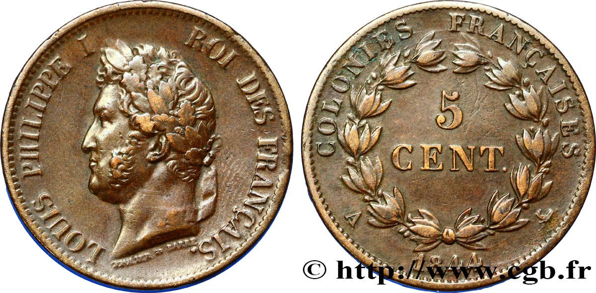 FRENCH COLONIES - Louis-Philippe, for Marquesas Islands 5 Centimes Louis Philippe Ier 1844 Paris - A XF 