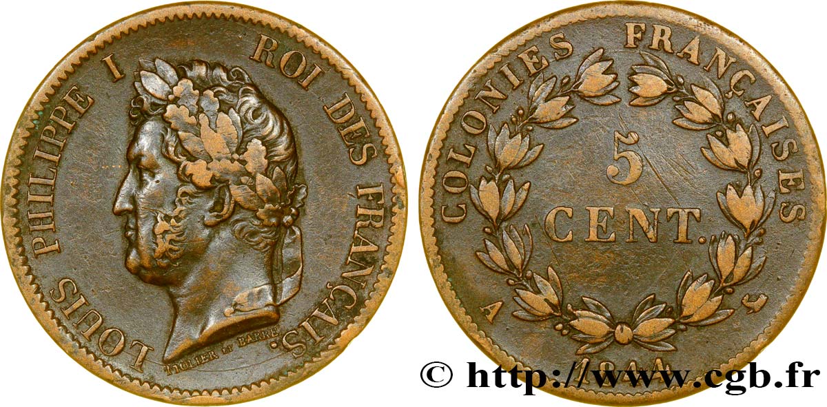 COLONIAS FRANCESAS - Louis-Philippe, para las Islas Marquesas 5 Centimes Louis Philippe Ier 1844 Paris - A MBC 