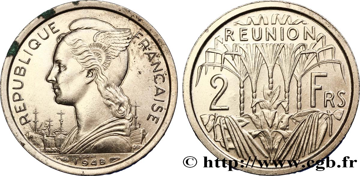 REUNION INSEL Essai de 2 Francs 1948 Paris fST 