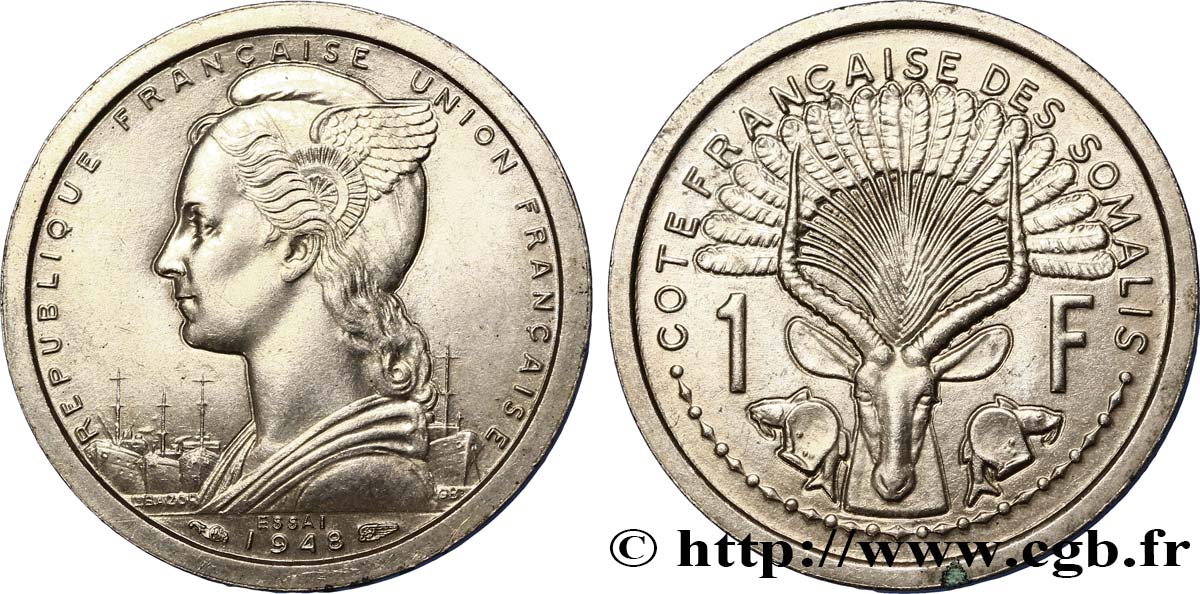 FRANZÖSISCHE SOMALILAND Essai de 1 Franc 1948 Paris fST 