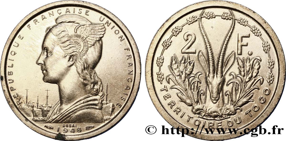 TOGO - FRANZÖSISCHE UNION Essai de 2 Francs 1948 Paris fST 