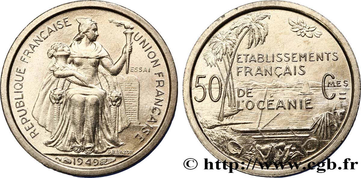 FRENCH POLYNESIA - Oceania Francesa Essai de 50 Centimes établissements français de l’Océanie 1949 Paris FDC 