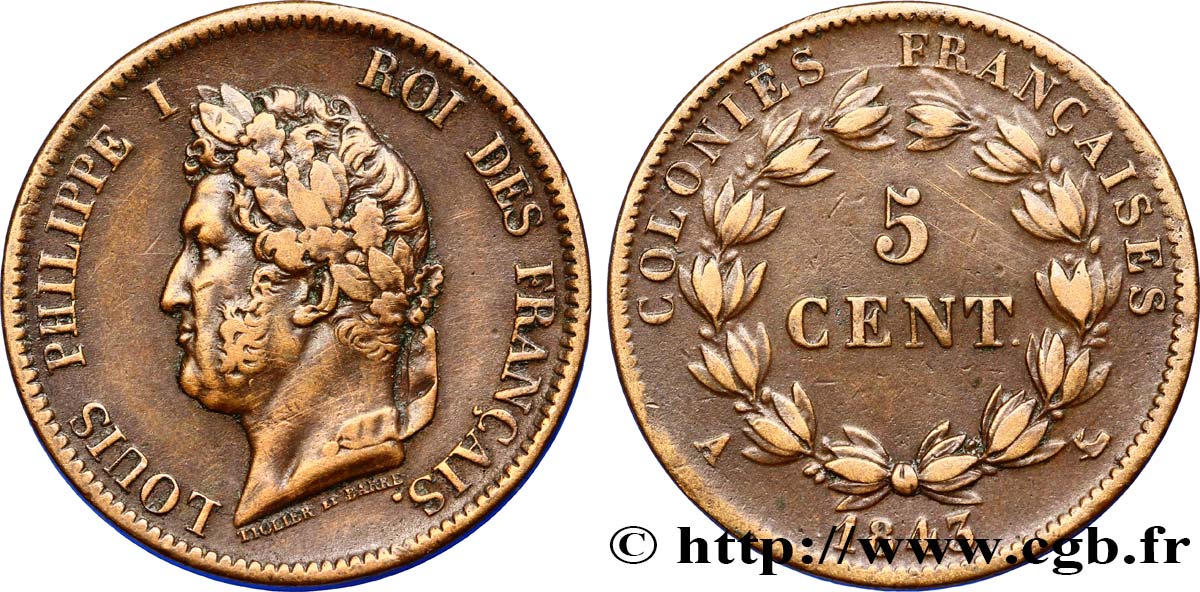 COLONIAS FRANCESAS - Louis-Philippe, para las Islas Marquesas 5 Centimes Louis Philippe Ier 1843 Paris - A MBC 