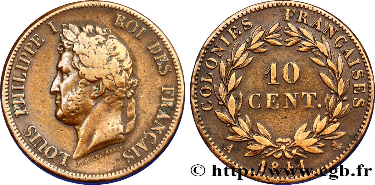 COLONIAS FRANCESAS - Louis-Philippe para Guadalupe 10 Centimes 1841 Paris BC+ 