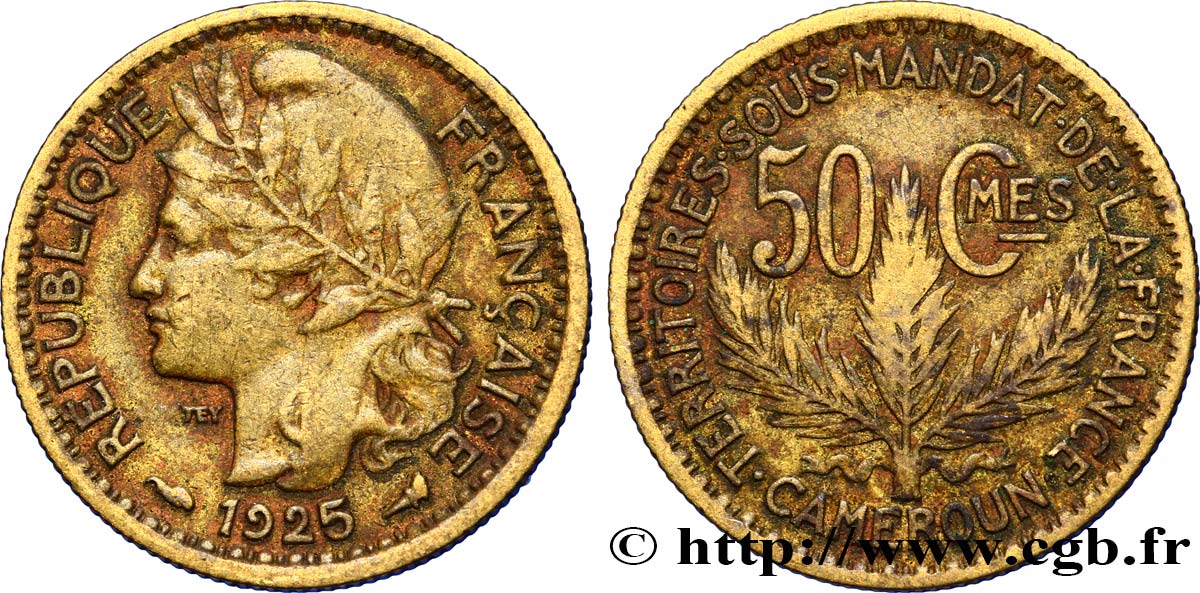 CAMEROON - TERRITORIES UNDER FRENCH MANDATE 50 Centimes 1925 Paris XF 
