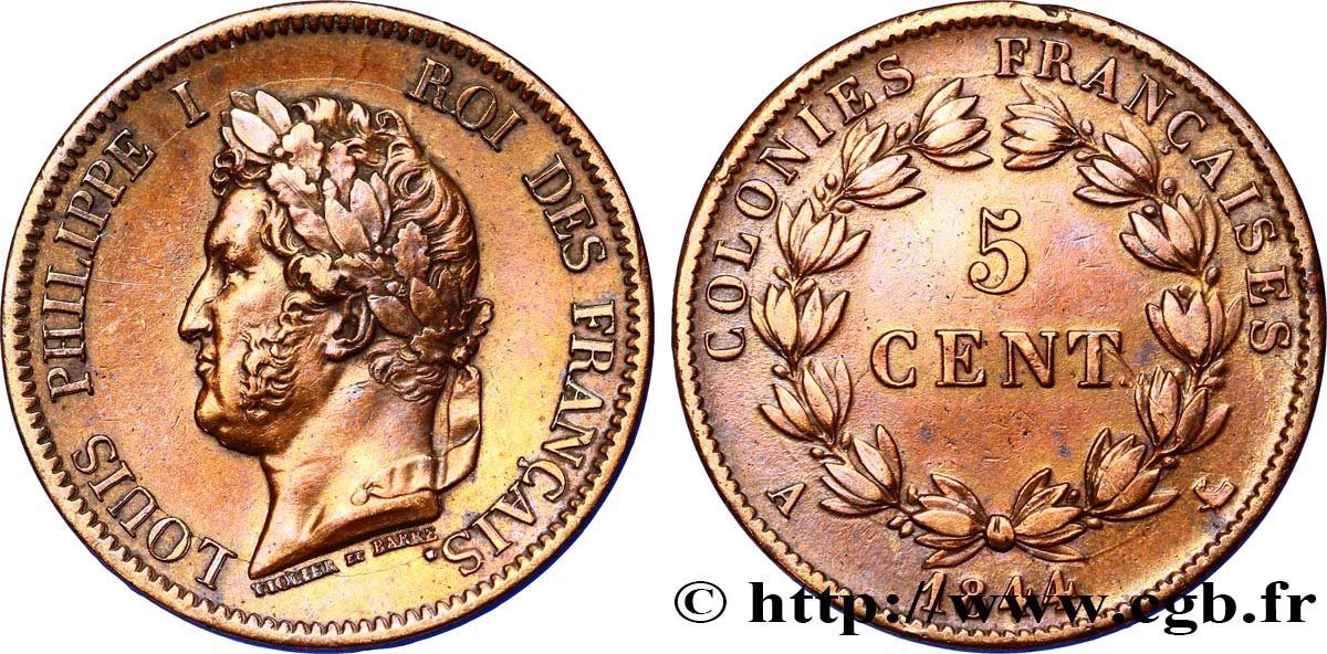 COLONIAS FRANCESAS - Louis-Philippe, para las Islas Marquesas 5 Centimes Louis Philippe Ier 1844 Paris - A MBC+ 