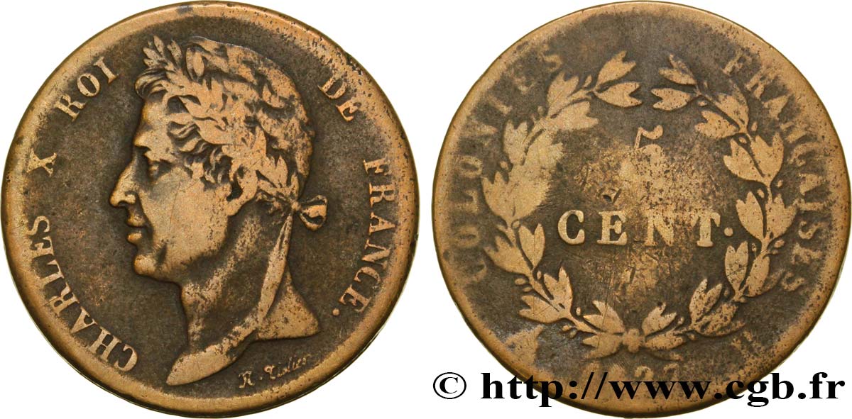 COLONIE FRANCESI - Carlo X, per Martinica e Guadalupa 5 Centimes Charles X 1827 La Rochelle - A MB 