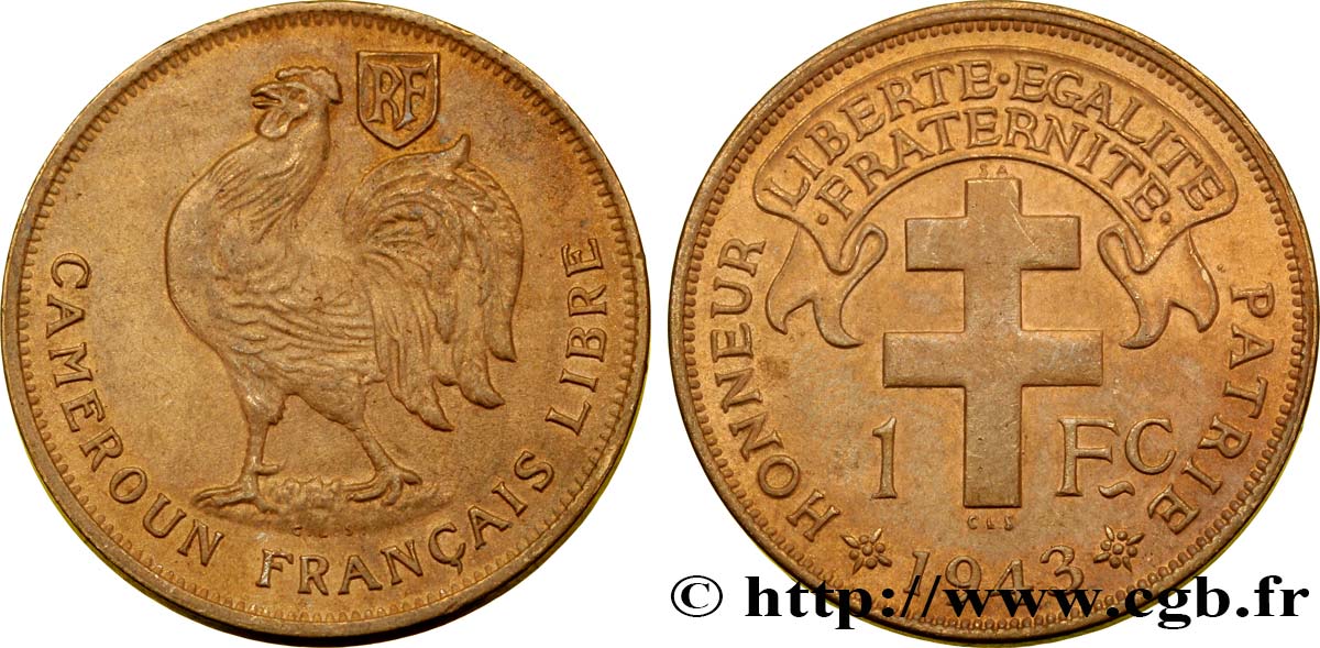 CAMERUN - Mandato Francese 1 Franc ‘Cameroun Français Libre’ 1943 Prétoria SPL 