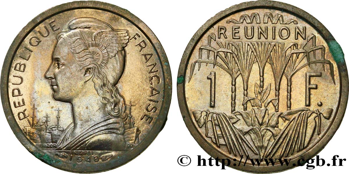 REUNION ISLAND 1 Franc Essai buste de la République /  1948 Paris MS 