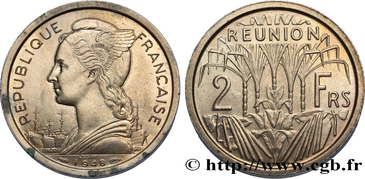ISOLA RIUNIONE Essai de 2 Francs 1948 Paris MS 