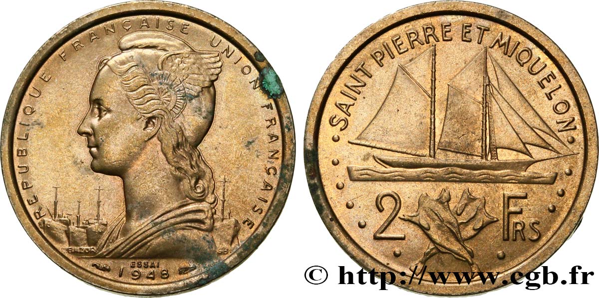 SAINT-PIERRE UND MIQUELON Essai de 2 Francs 1948 Paris fST 