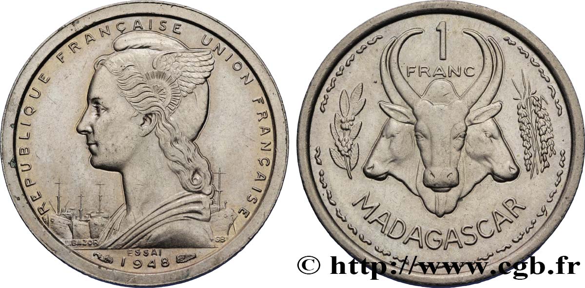 MADAGASCAR - UNIóN FRANCESA Essai de 1 Franc 1948 Paris SC 