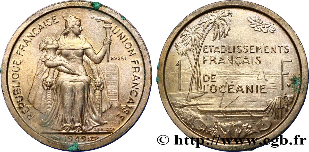 POLYNÉSIE FRANÇAISE - Océanie française Essai de 1 Franc Établissements français de l’Océanie 1949 Paris SUP 