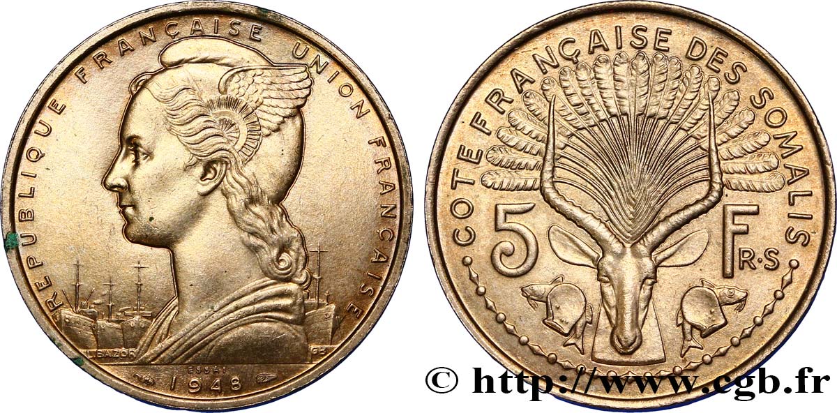 SOMALIA FRANCESA Essai de 5 Francs 1948 Paris SC 