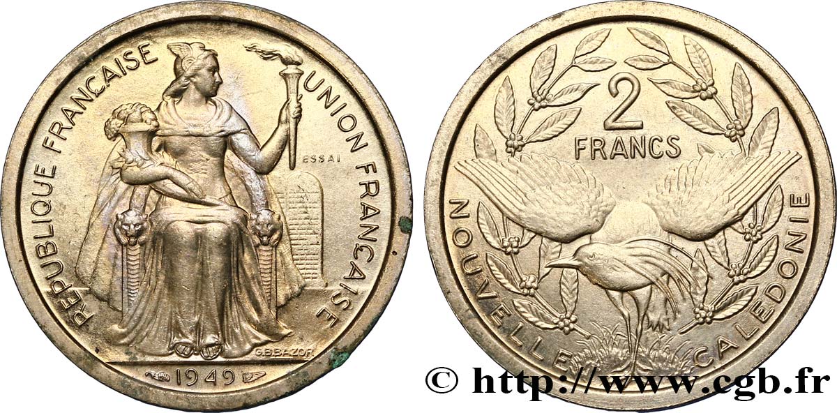 NOUVELLE CALÉDONIE Essai de 2 Francs 1949 Paris SPL 