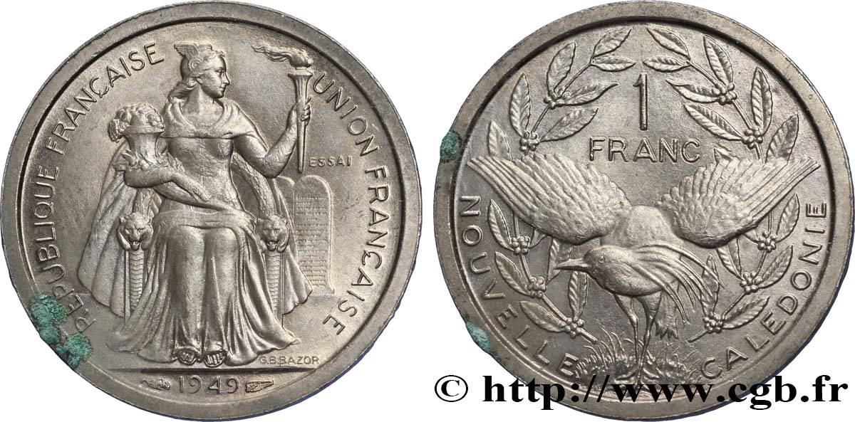 NOUVELLE CALÉDONIE Essai de 1 Franc 1949 Paris SUP 