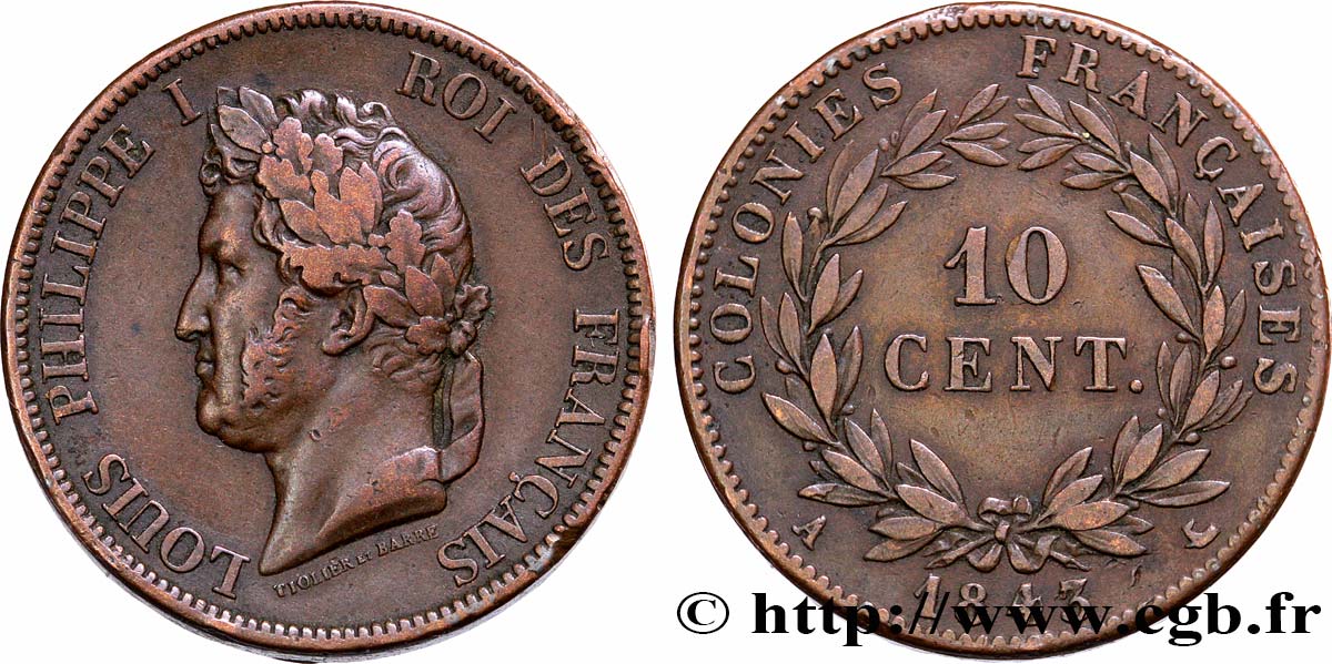 FRANZÖSISCHE KOLONIEN - Louis-Philippe, für Marquesas-Inseln  10 Centimes 1843 Paris SS 