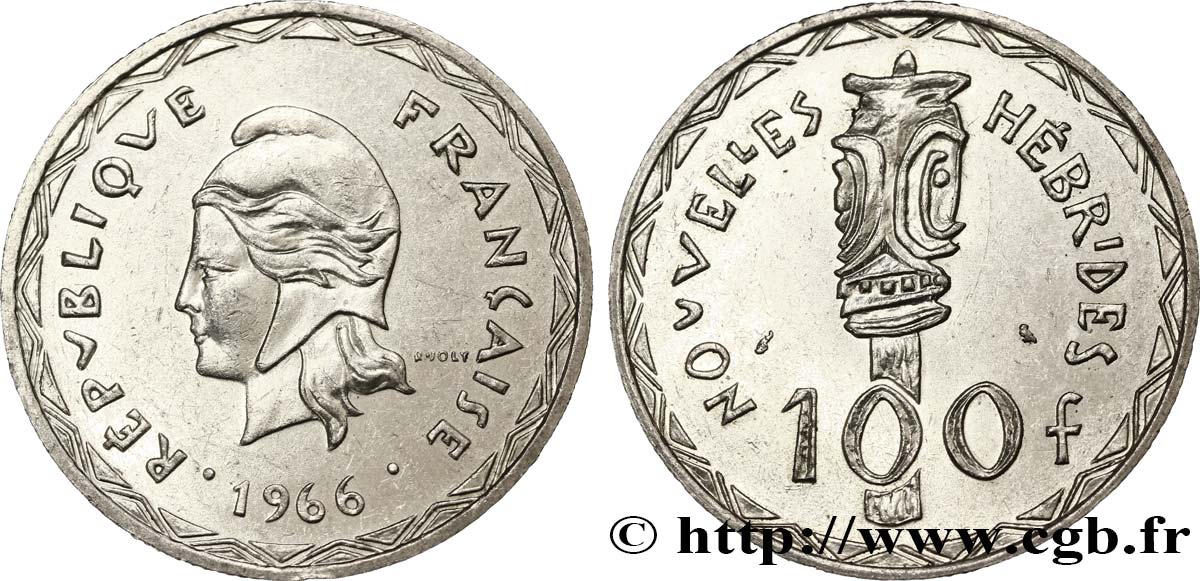 NEUE HEBRIDEN (VANUATU ab 1980) 100 Francs 1966 Paris VZ 