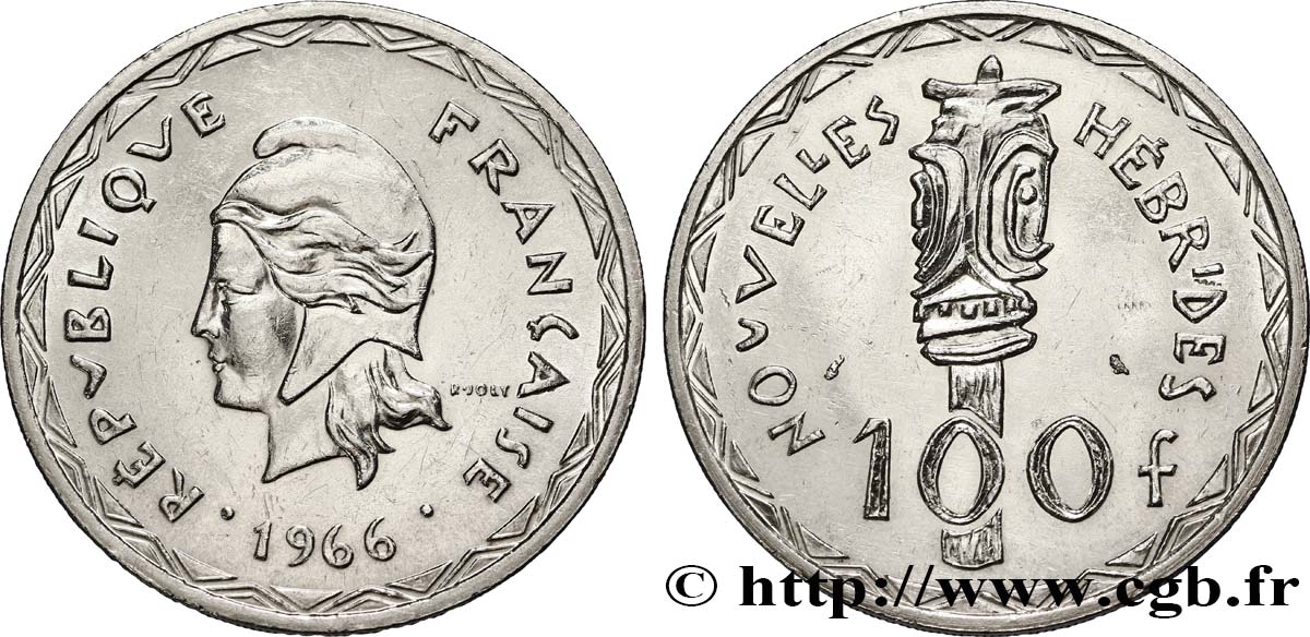 NEUE HEBRIDEN (VANUATU ab 1980) 100 Francs 1966 Paris VZ 