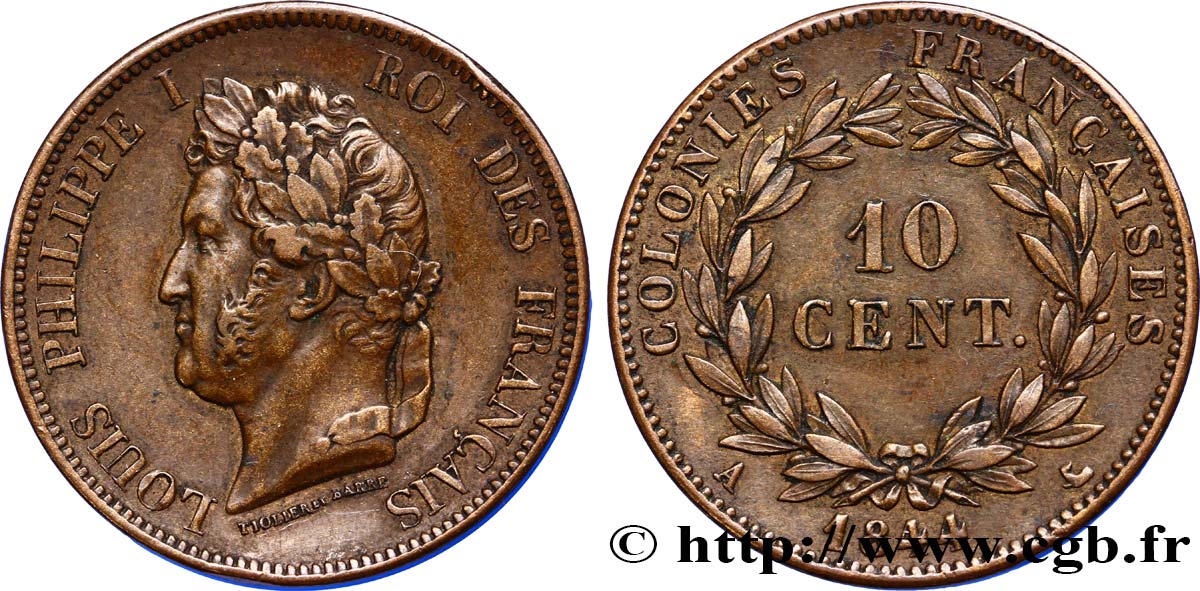 FRENCH COLONIES - Louis-Philippe, for Marquesas Islands 10 Centimes 1844 Paris XF 