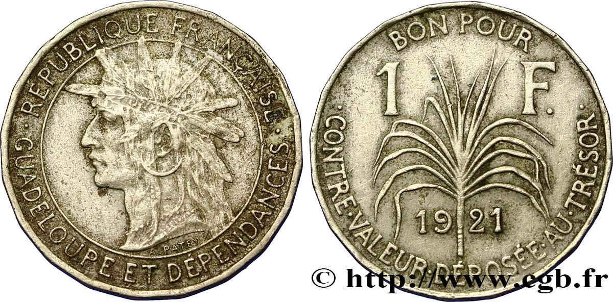 GUADELOUPE Bon pour 1 Franc indien caraïbe / canne à sucre 1921  XF 
