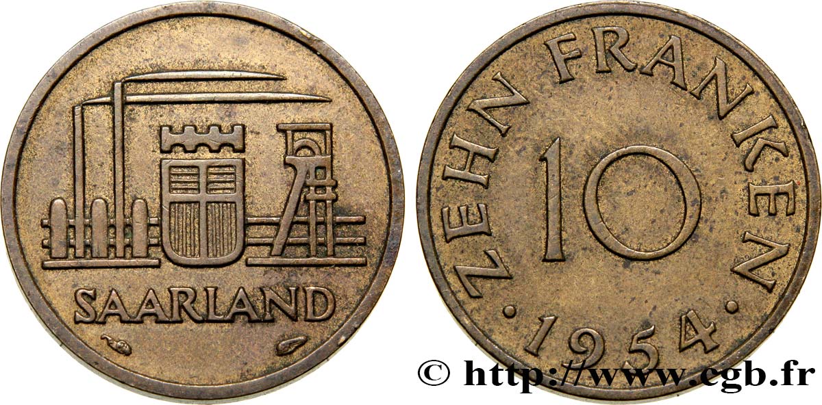 SAARLAND 10 Franken 1954 Paris q.SPL 