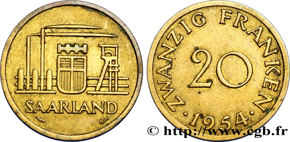 SAARLAND 20 Franken 1954 Paris BB 