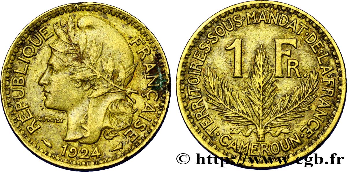 CAMEROUN - TERRITOIRES SOUS MANDAT FRANÇAIS 1 Franc 1924 Paris TTB 