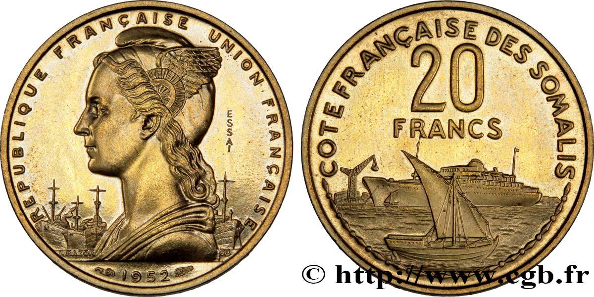 FRANZÖSISCHE SOMALILAND Essai de 20 Francs 1952 Paris fST 