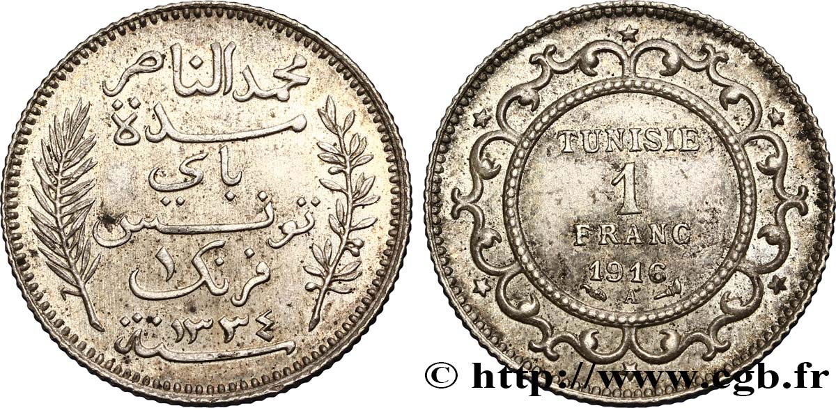 TUNISIA - Protettorato Francese 1 Franc AH1334 1916 Paris SPL 