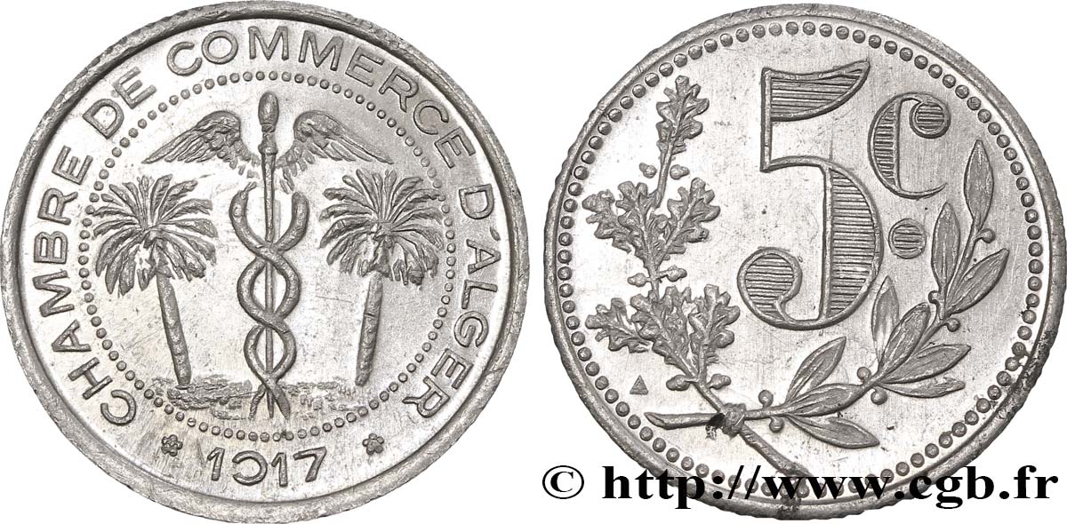 ALGERIA 5 Centimes (essai) Chambre de Commerce d’Alger  1917  MS 