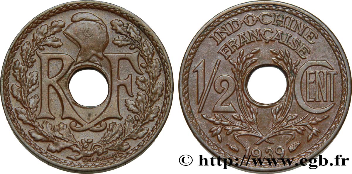 INDOCHINA 1/2 Centième 1939 Paris EBC 