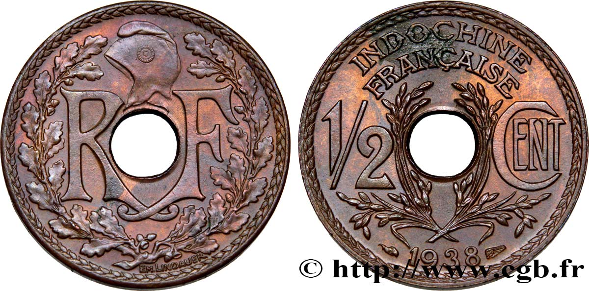 INDOCHINA 1/2 Centième 1938 Paris EBC 