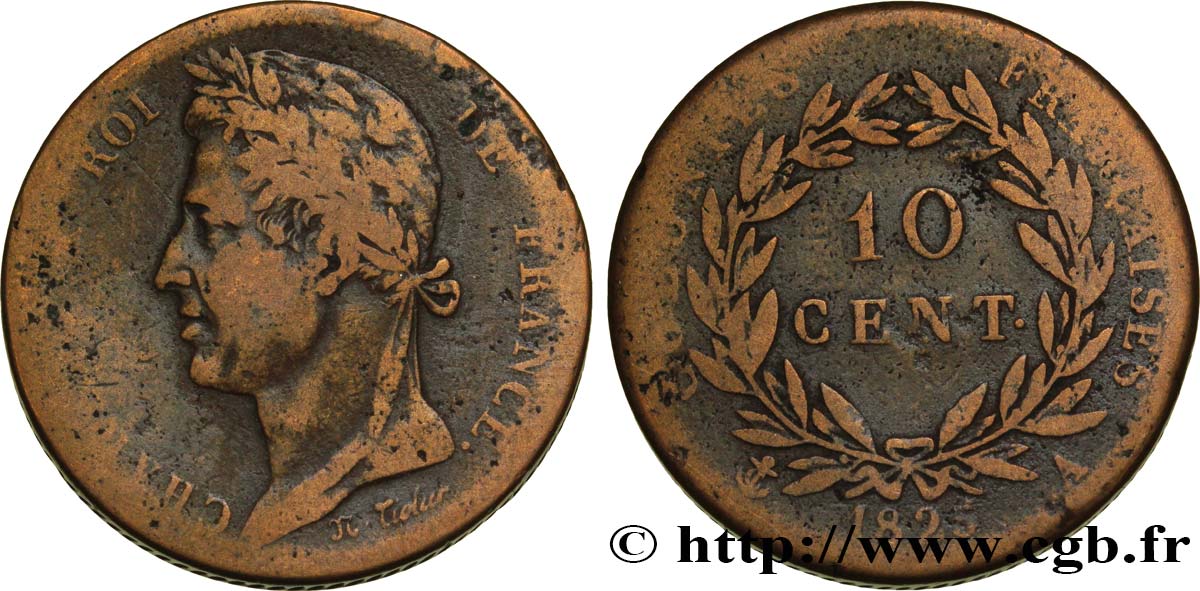 COLONIE FRANCESI - Carlo X, per Guyana e Senegal 10 Centimes Charles X 1825 Paris - A MB 