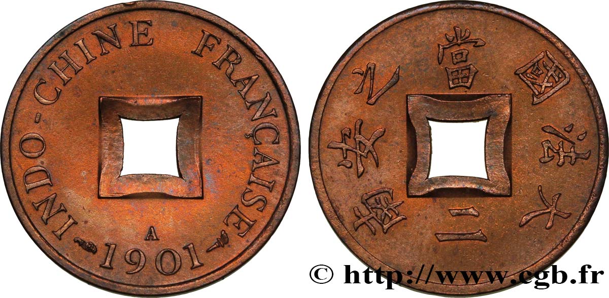FRANZÖSISCHE-INDOCHINA 1 Sapèque (1/500 de Piastre) 1901 Paris fST 