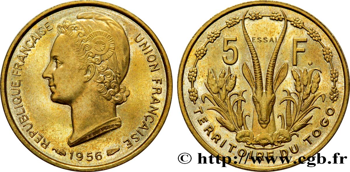TOGO - FRANZÖSISCHE UNION Essai de 5 Francs 1956 Paris fST 