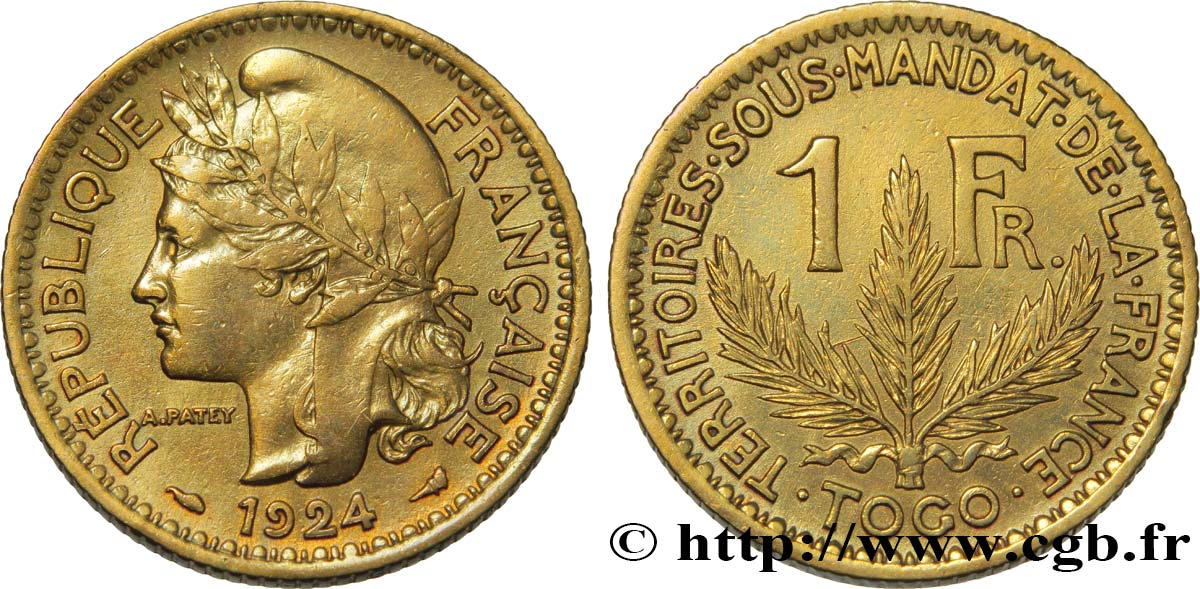 TOGO - TERRITOIRES SOUS MANDAT FRANÇAIS 1 Franc 1924 Paris TTB+ 