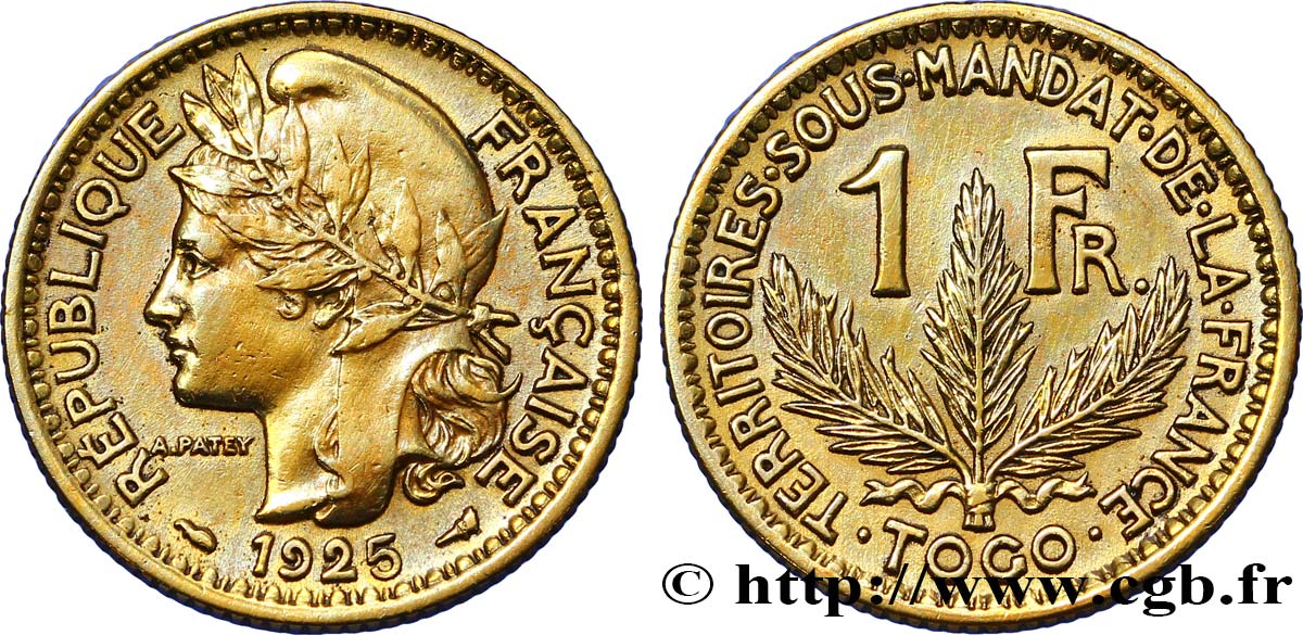 TOGO - MANDATO FRANCESE 1 Franc 1925 Paris q.SPL 