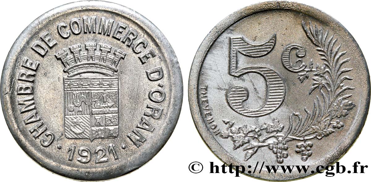ALGERIA 5 Centimes Chambre de Commerce d’Oran 1921  MS 